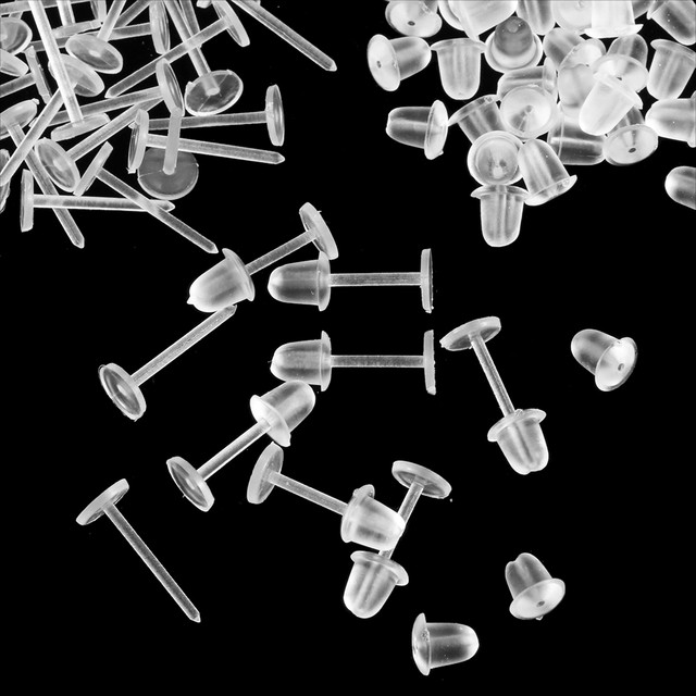 100 Pairs Plastic Earring Posts Clear Ear Pins and Silicone Rubber Backs  Earnuts Earring Backs for